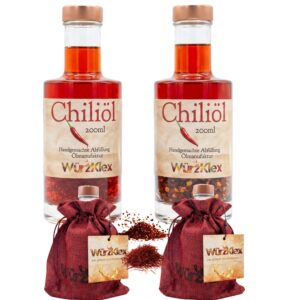 Chiliöl 2er Set mit Chili-Schroten Einlage und Chili-Fäden Einlage